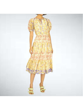 Size M Anthropologie Current Air Colorblock Floral Print MIDI Dress